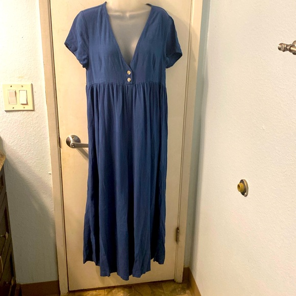 Natural Life Avery Jumpsuit Washed Indigo Wide Leg Lagenlook Linen Blend Size M - Picture 2 of 10